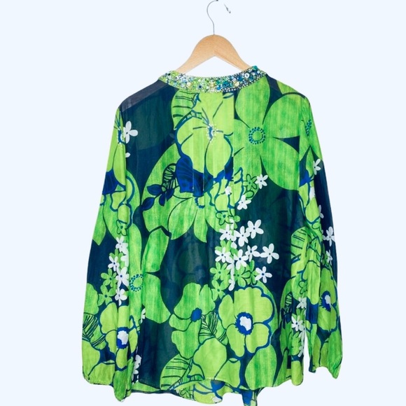 LAFAYETTE 148 New York Multi Green Floral Top - Picture 8 of 14